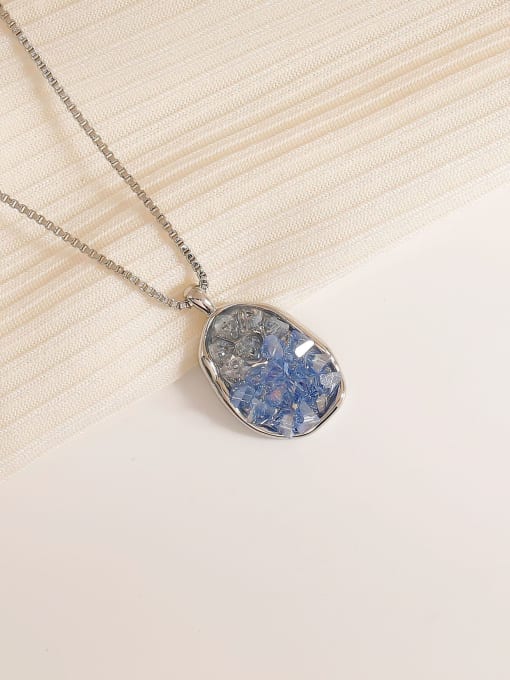 White K [light blue blue] Brass Natural Stone Geometric Vintage Necklace